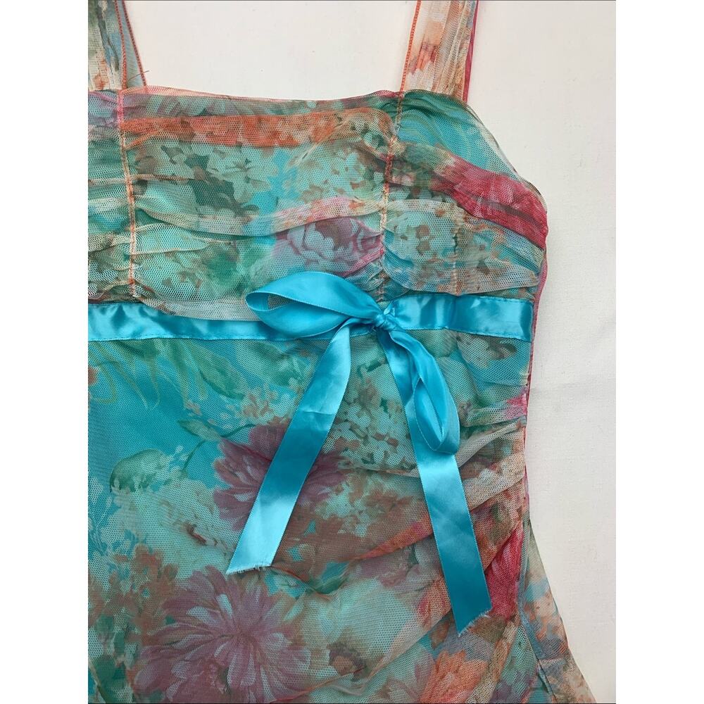 XoXo size medium y2k fairy Floral Aqua Summer Dress mini Ribbon Tie girl brat - Picture 3 of 12